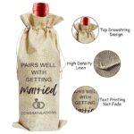 Wedding Wine Bag, Engagement Gifts for Couples, Mr and Mrs Marriage Wedding Gifts, Cotton Linen Wine Gift Bag With Drawstring, Honeymoon Gifts – Getting Married
