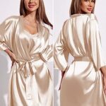 Ekouaer Women’s Satin Robe Set Lace Sexy Lingerie Robe Wedding Nightgown 2pcs Cami Bride Party Silk Pajamas Set