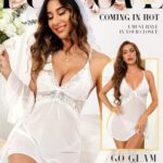 LUSLOVE Women Sexy Lingerie Set 3 Piece Babydoll & Lace Kimono Robe Bridal Strap Chemise Mesh Sleepwear White L