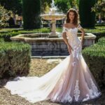 TRHTX Off Shoulder Champagne Wedding Dresses for Bride 2023 Sexy Mermaid Bridal Gowns with Train Lace Applique Wedding Gowns Size 2