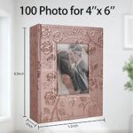 RECUTMS Photo Album 4×6 100 Pockets Photos, Leather Cover White Inner Page Small Photo Book for Baby Wedding Family Children Anniversary