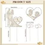 Spiareal 3 Pack Mr and Mrs Cake Topper Rhinestone Metal Love Wedding Cake Topper Crystal Heart Shaped Cake Toppers Funny Diamond Bride and Groom Anniversary Party Cake Decoration Gold