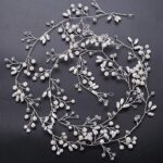 Denifery Bridal Rose Gold and Gold Silver Extra Long Pearl and Crystal Beads Bridal Hair Vine Wedding Head Piece Headband Hair Jewelry Hair Accessories (Silver)